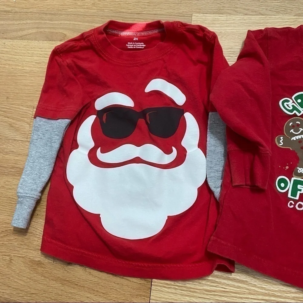 Christmas Long Sleeve T-shirt Bundle 2T Boy Santa Grandma Cookie Taster Red
